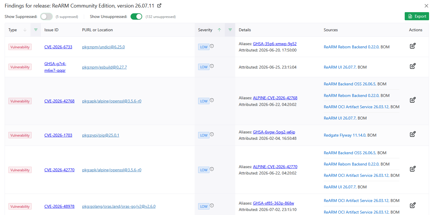 SCREENSHOT: product release composition view