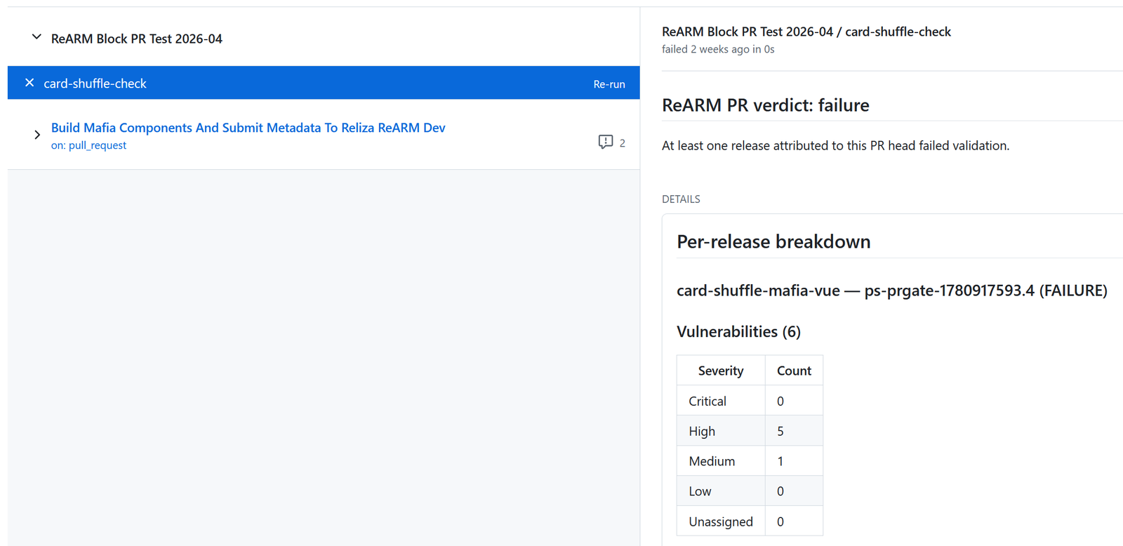 SCREENSHOT 6: PR check / annotation from a rejected release